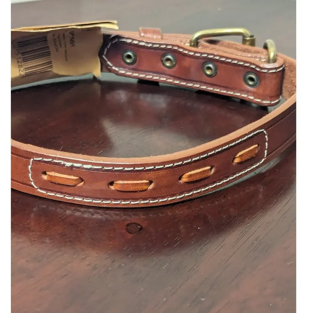 New LA CINOPELCA Italian Brown Leather Dog Collar Large 24.75in x 1in